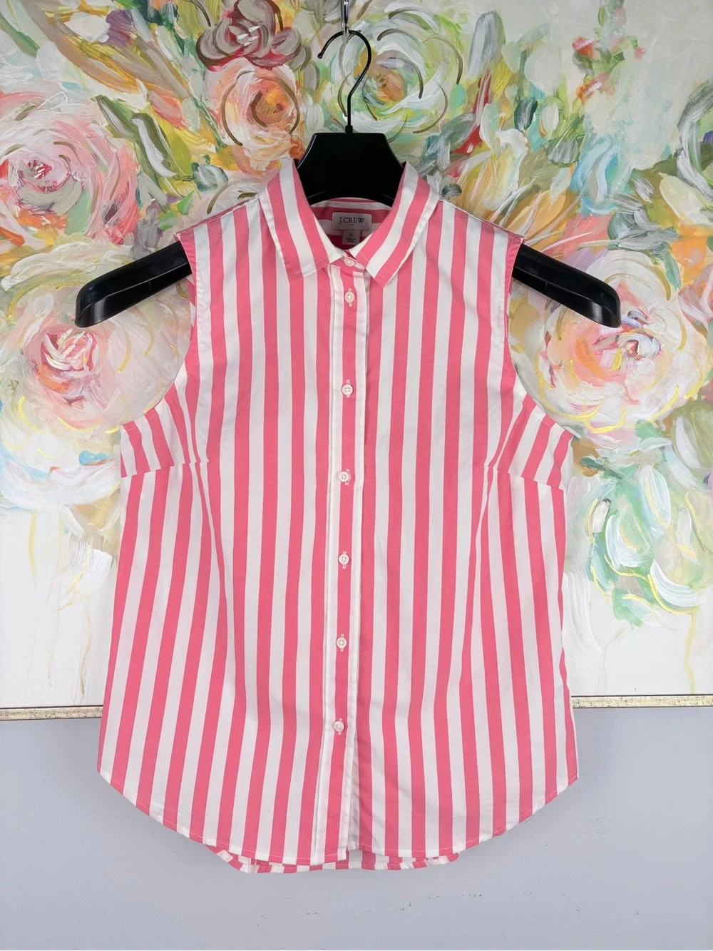 J.Crew Pink White Stripe Sleeveless Button Front Collared Blouse Size S